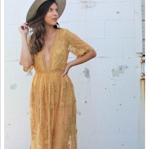 Mustard Lace Maxi with Romper Lining